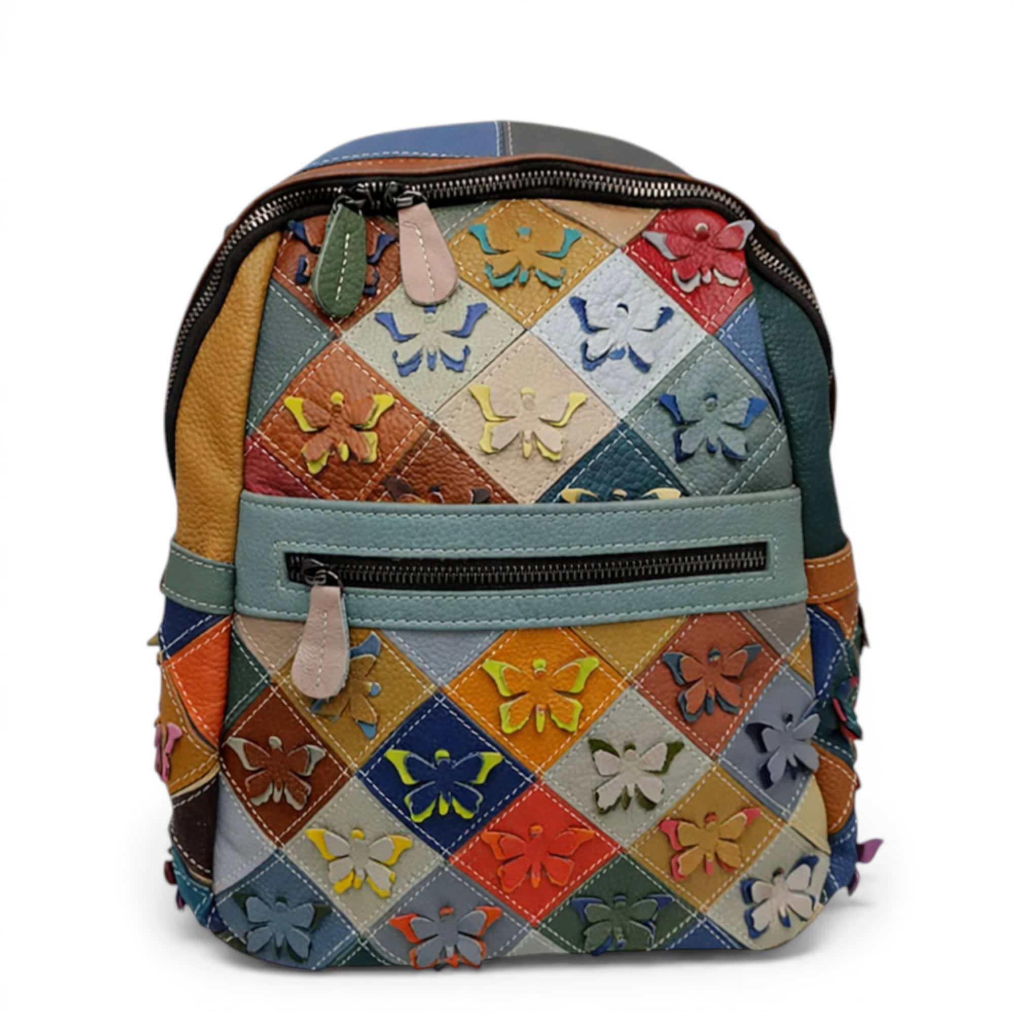 Rucsac Damă Jasmine 014-2, Piele Naturală, Multicolor