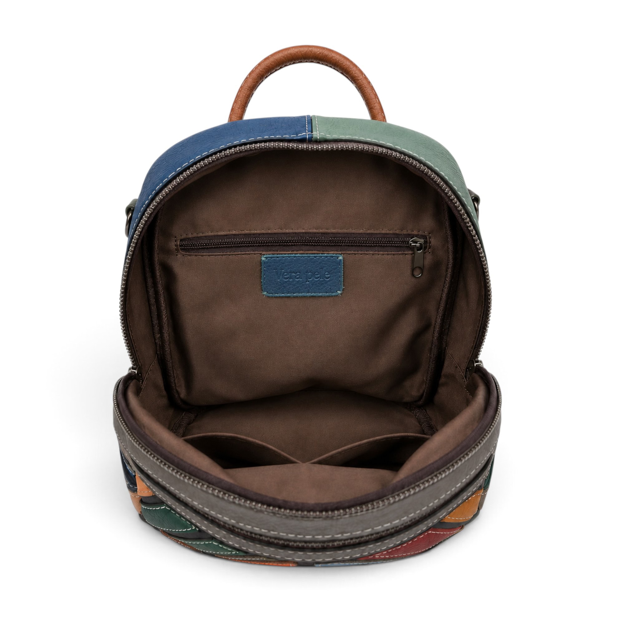 Rucsac damă Jasmine 014-5, piele naturală multicolor, interior spațios.