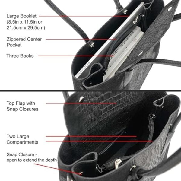 Geantă damă Belle Monique GO82 – piele naturală, textură croco, negru elegant – Made in Italy