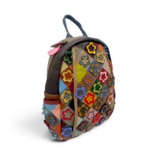 Rucsac dama floral, piele naturala multicolor, EVoStyle.