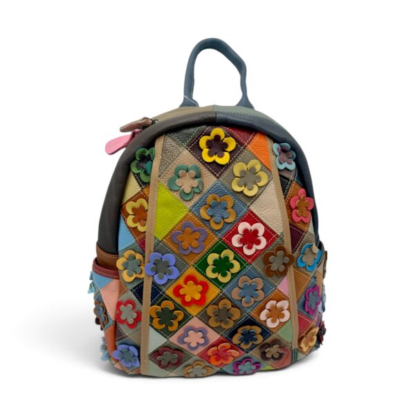 Rucsac dama colorat cu flori din piele naturala pentru femei.