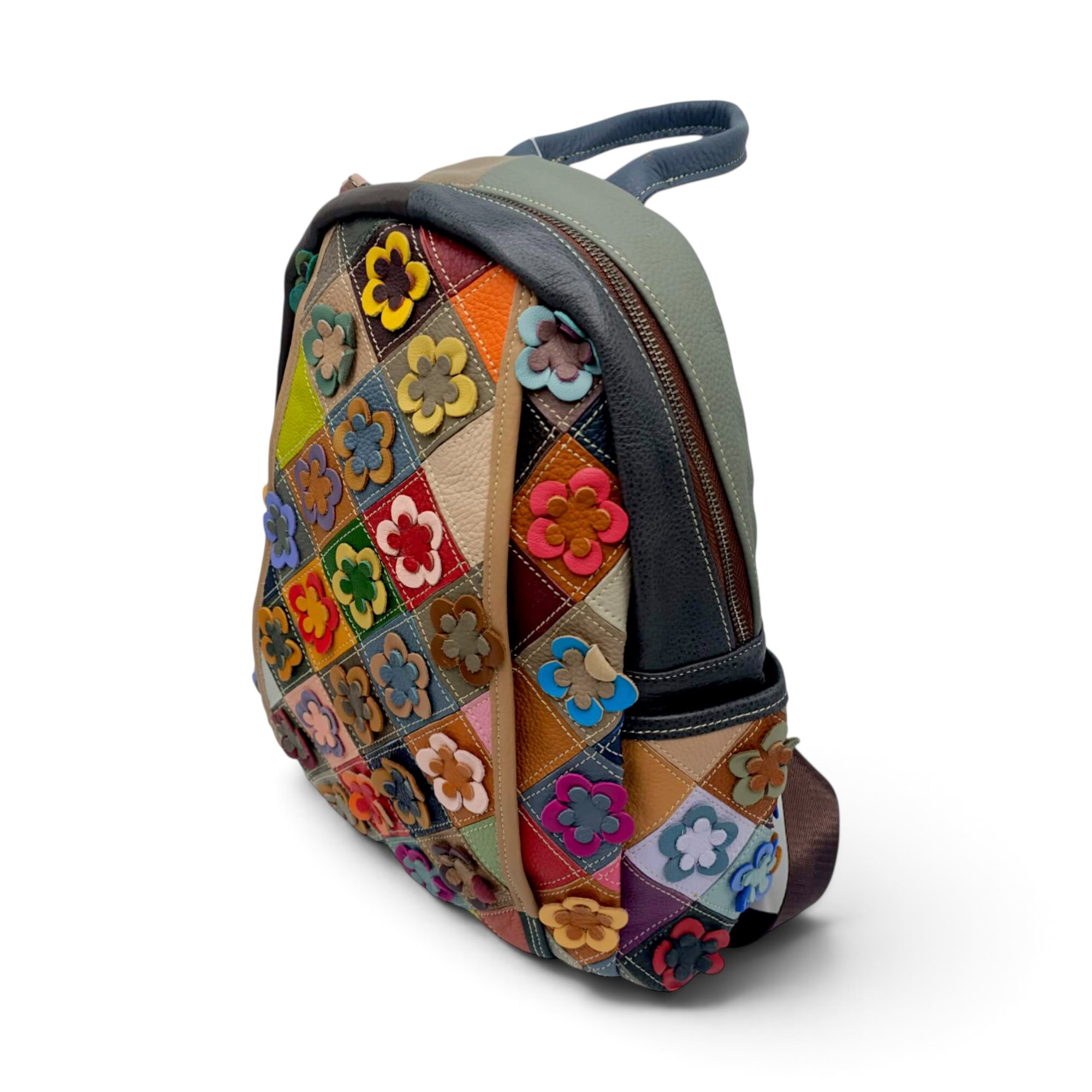 Rucsac dama floral multicolor din piele naturala pentru femei.