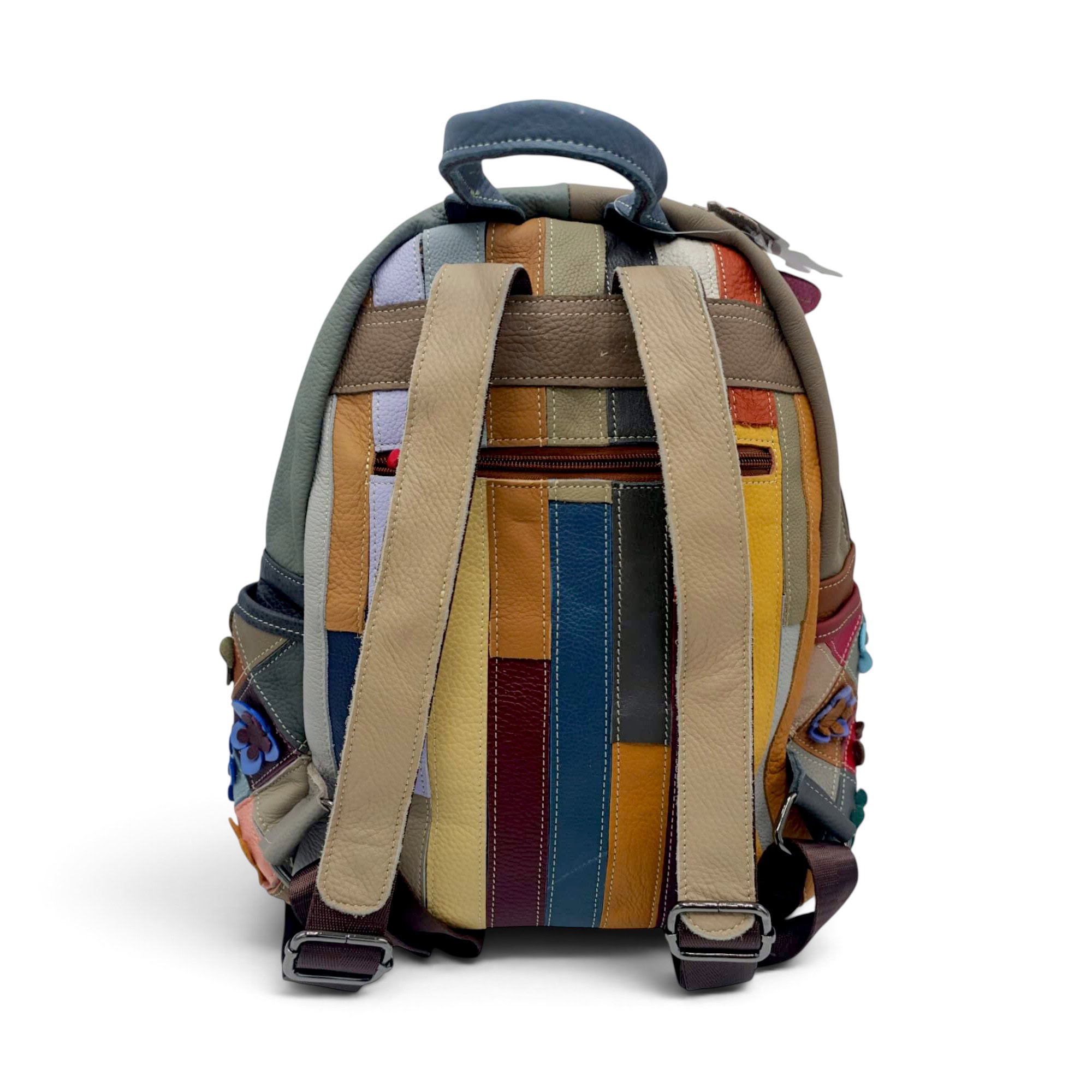 Rucsac dama multicolor din piele naturala cu design floral.