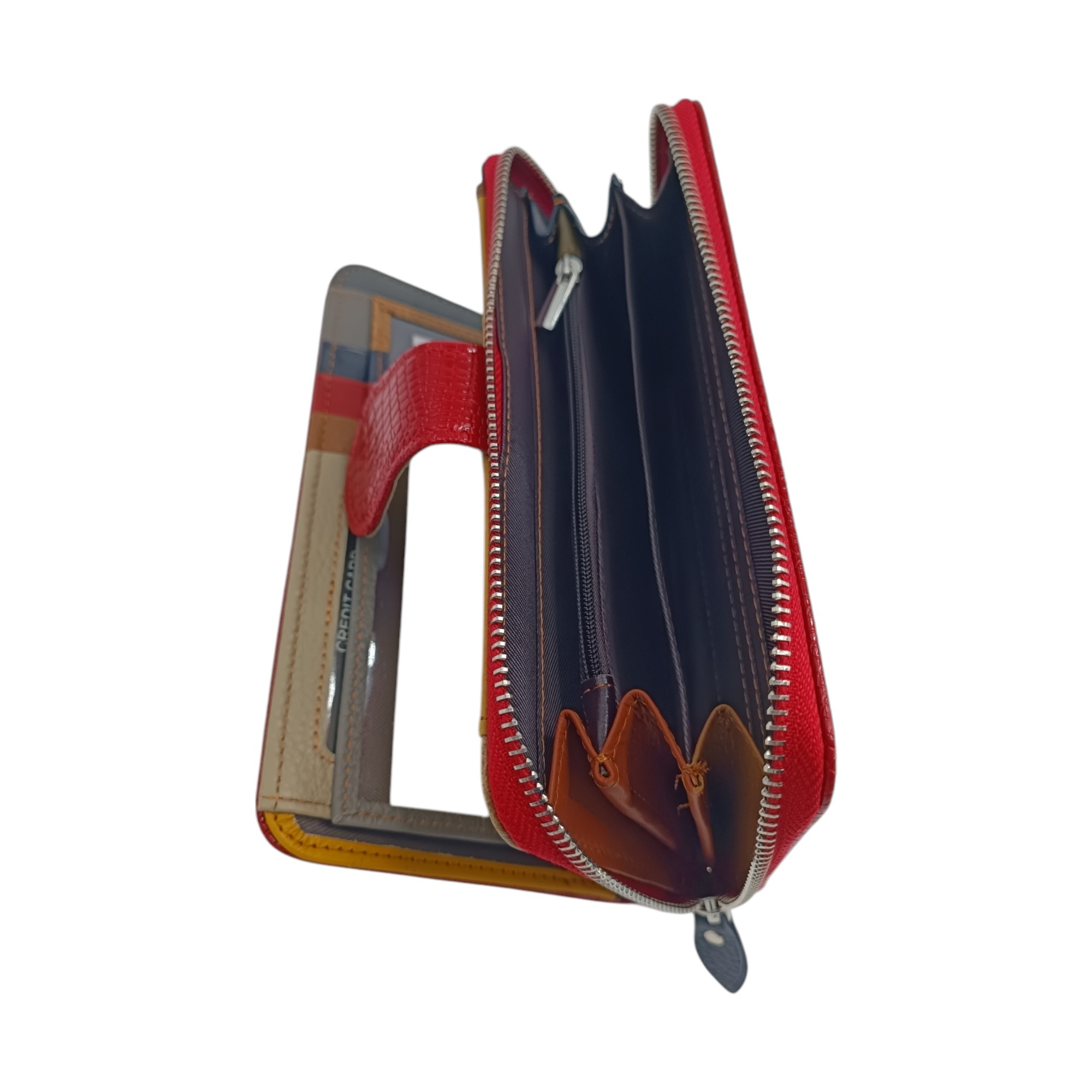 Portofel damă, piele naturală, aspect croco, Ivy C1001, diferite culori