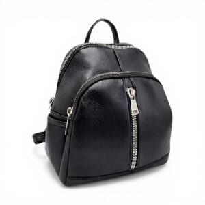 Rucsac damă Selina S100 din piele naturală, Negru clasic