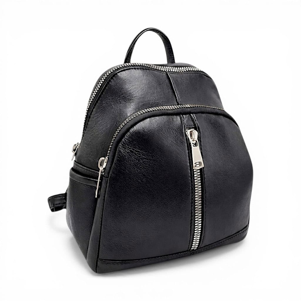 Rucsac damă Selina S100 din piele naturală, Negru clasic