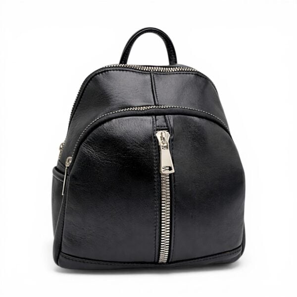 Rucsac damă Selina S100 din piele naturală, Negru clasic
