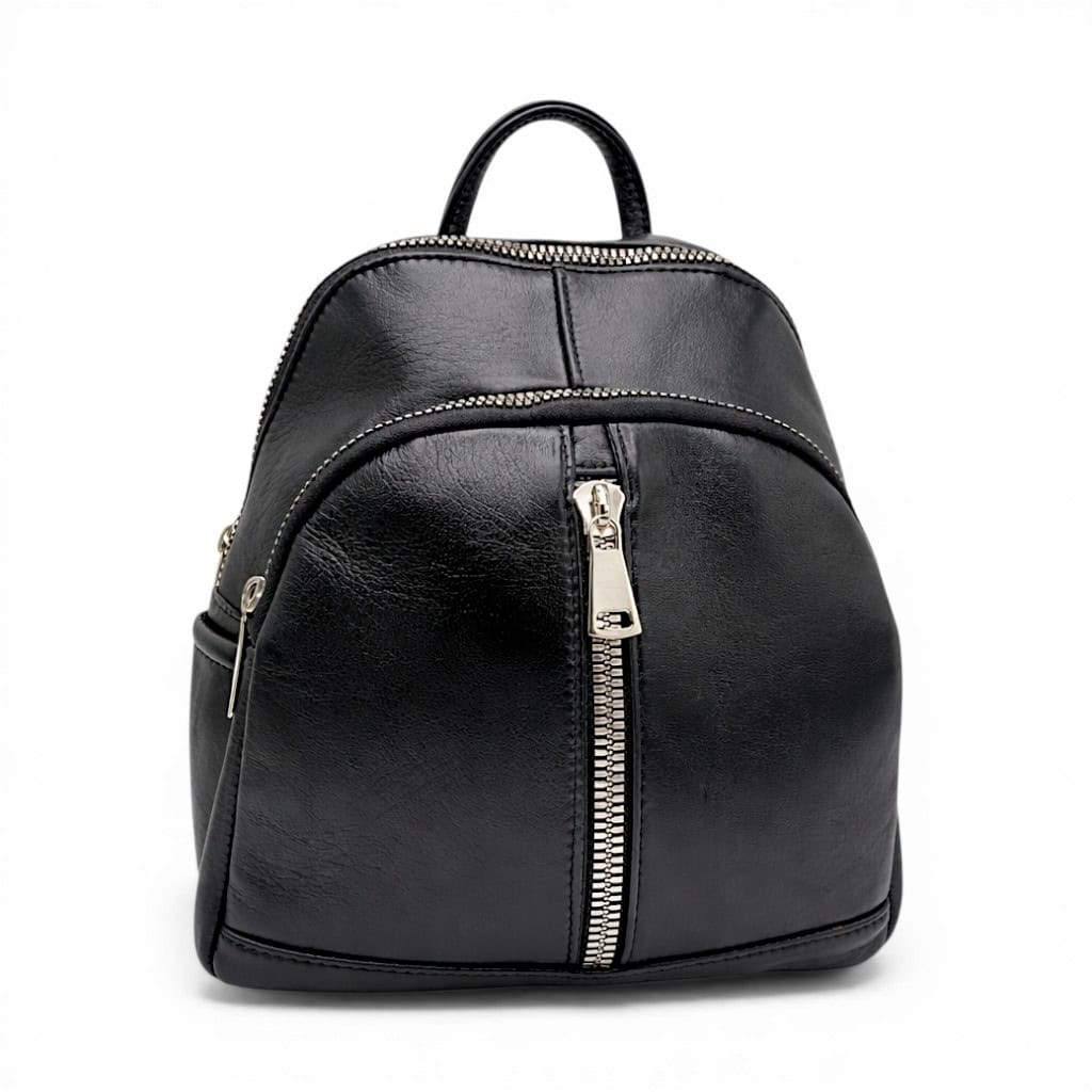 Rucsac damă Selina S100 din piele naturală, Negru clasic
