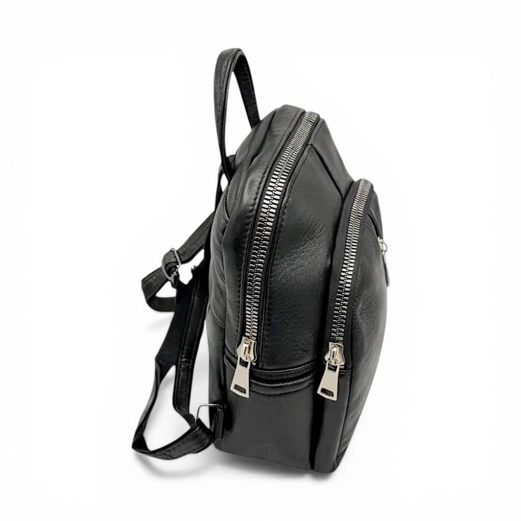 Rucsac damă Selina S100 din piele naturală, Negru clasic