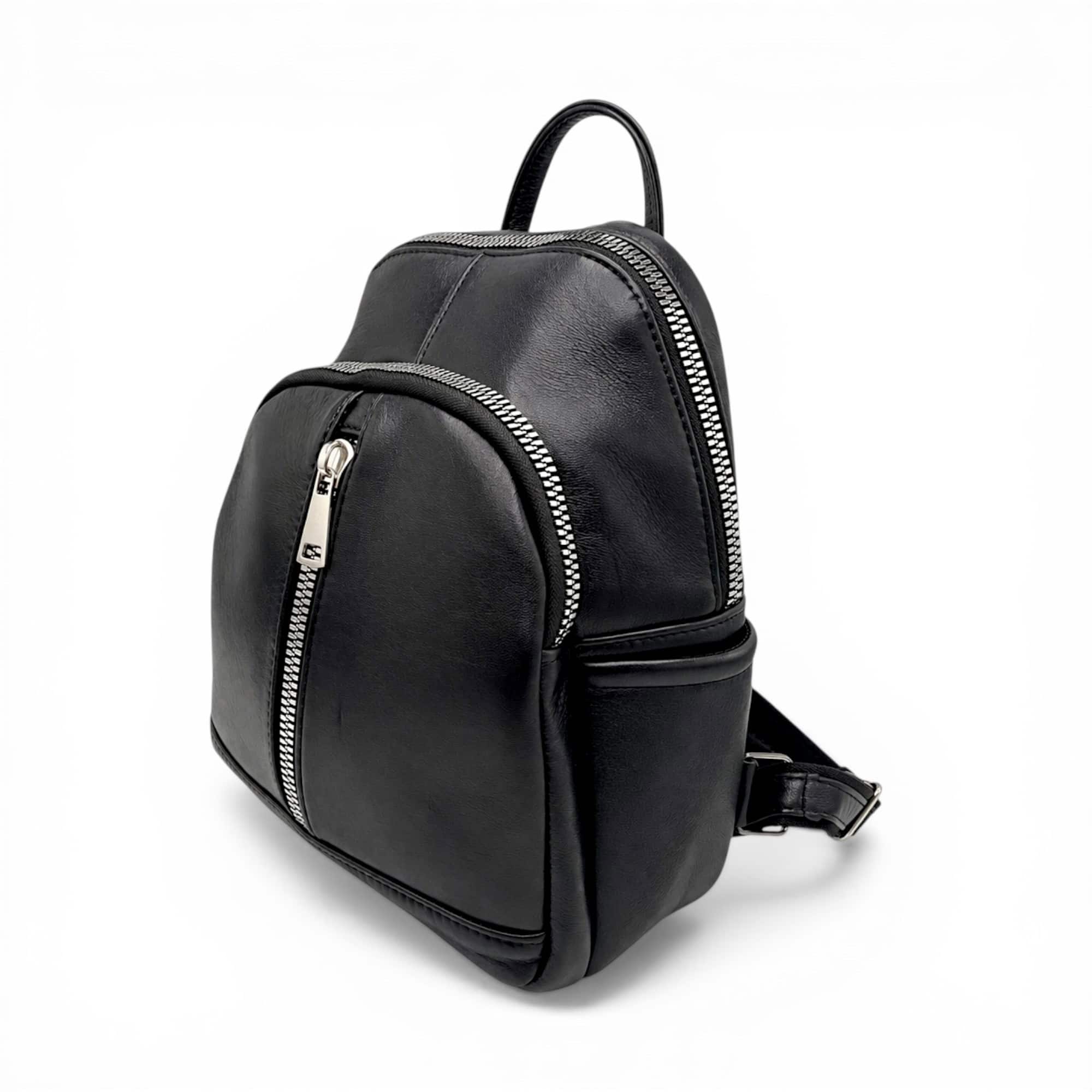 Rucsac damă Selina S100 din piele naturală, Negru clasic