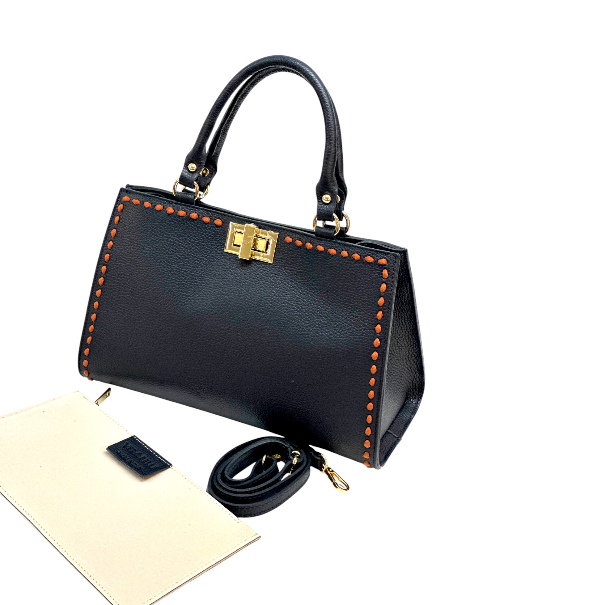 Geantă damă din piele naturală Belle Monique Couture HM510-1Blu Notte- (3) Geantă damă din piele naturală Belle Monique Couture HM510, diferite culori