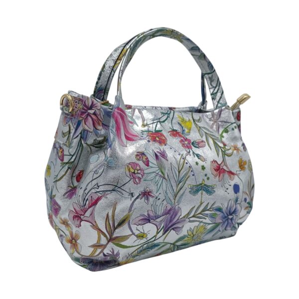 Geantă damă din piele naturală Belle Monique Flower -6162F- argintiu-