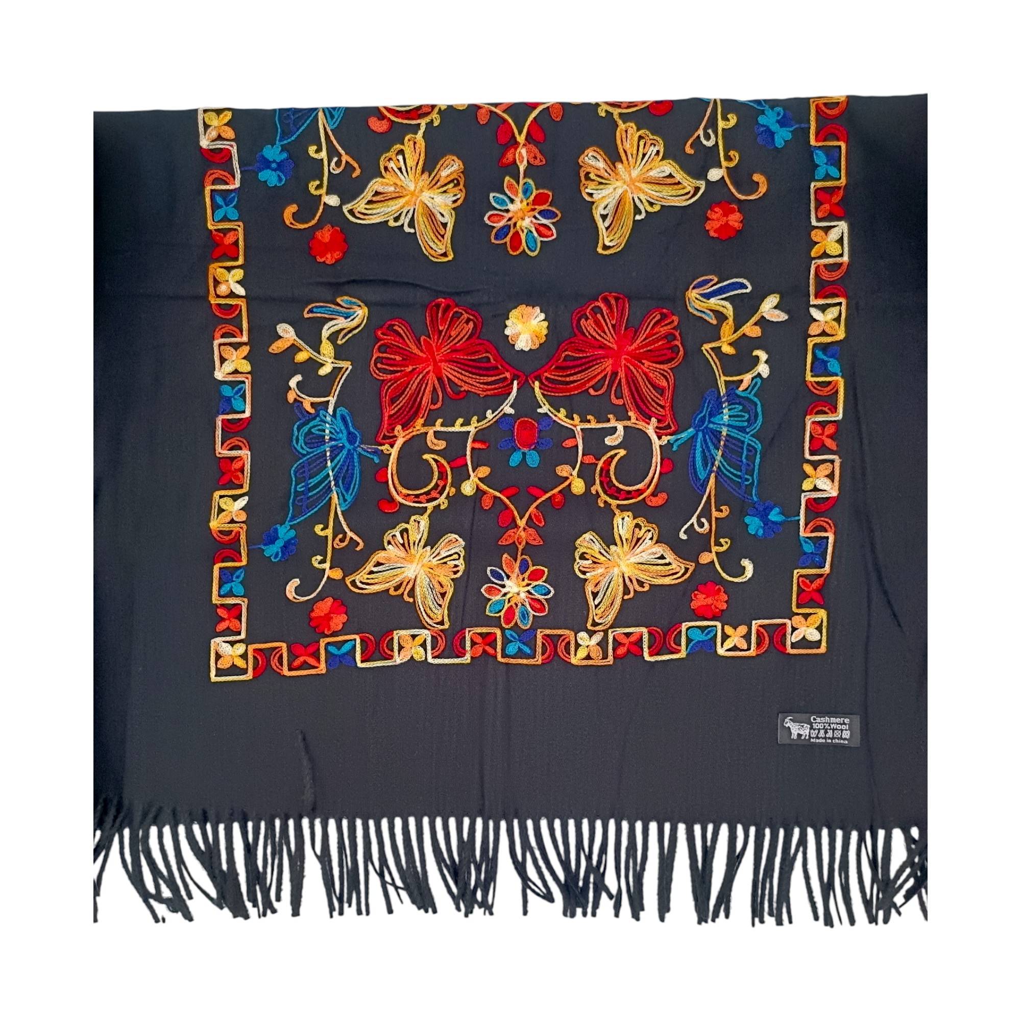 Fular Imperial Elegance F35-5, lână 100%-brodat, dimensiuni 80 cm x 180 cm