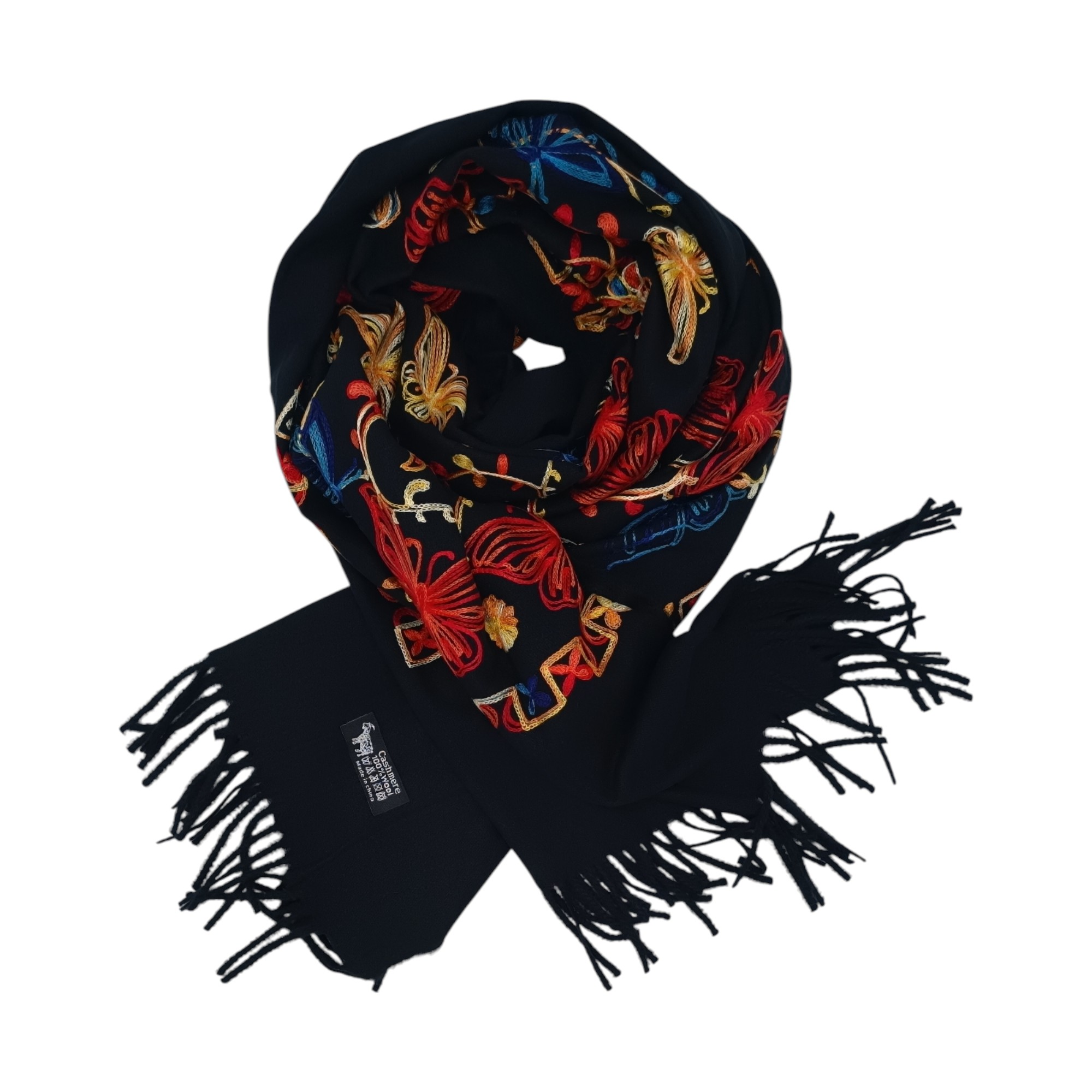 Fular Imperial Elegance F35-5, lână 100%-brodat, dimensiuni 80 cm x 180 cm