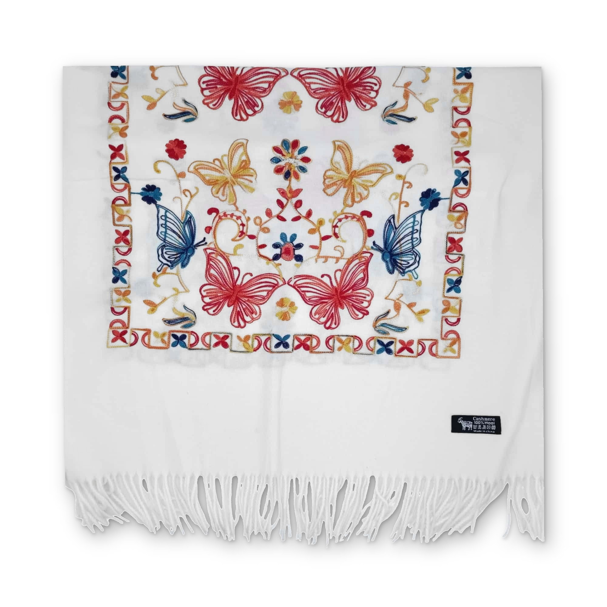 Fular Imperial Elegance F35-1, lână 100%-brodat, alb – imaginea 3