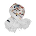 Fular Imperial Elegance F35-1, lână 100%-brodat, alb