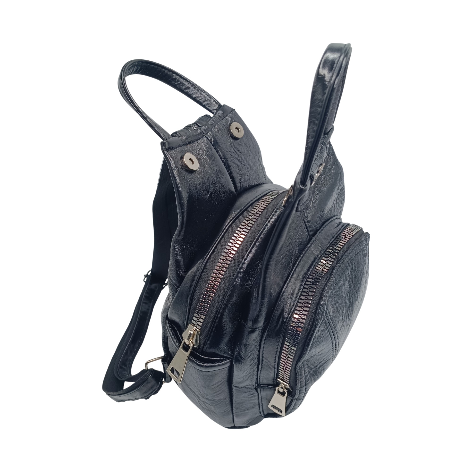 Rucsac Dama Piele Naturala, Eveline R91-NL, culoare Negru Lucios