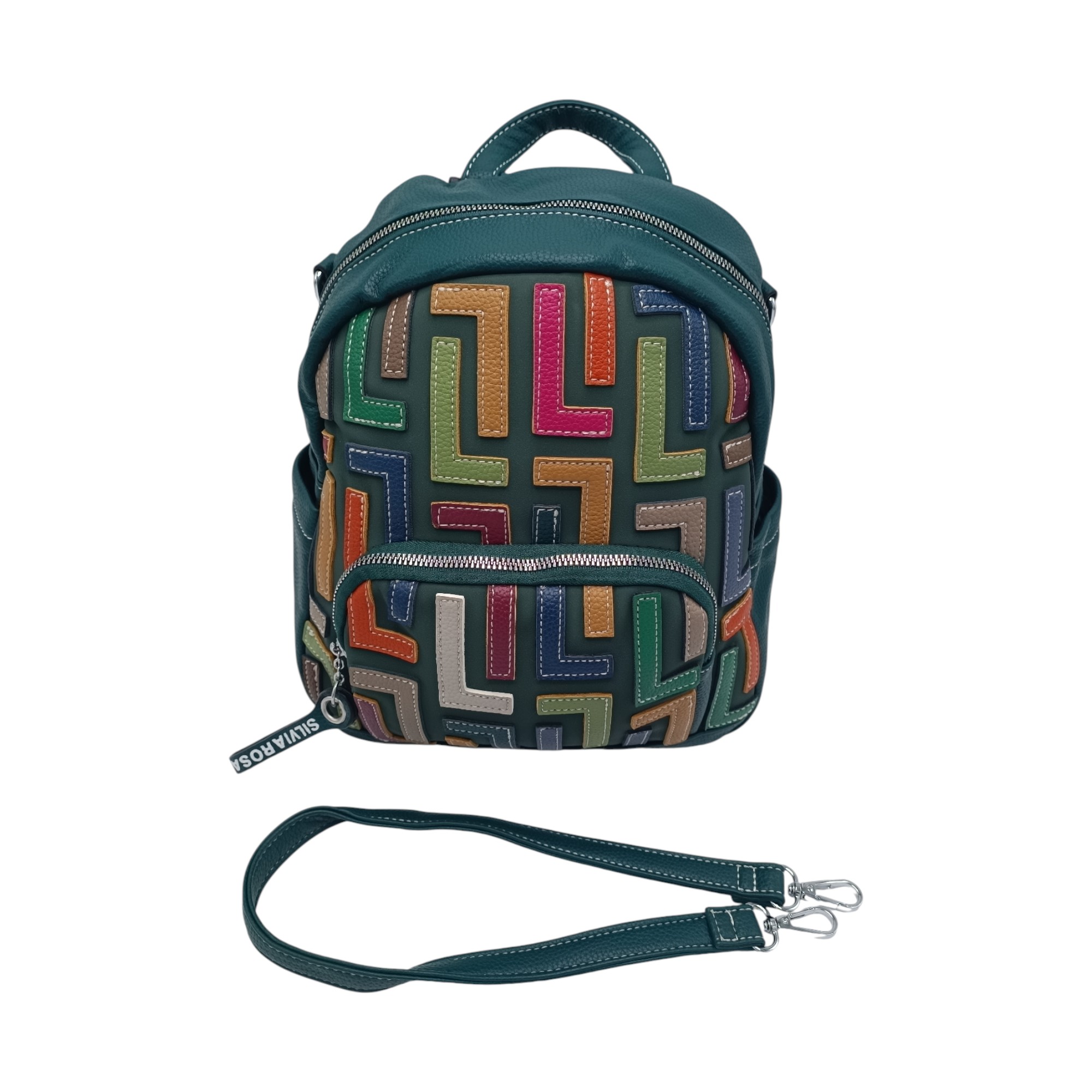 Rucsac damă, multicolor, Silvia Rosa SR-6128, culoare Verde Petrol