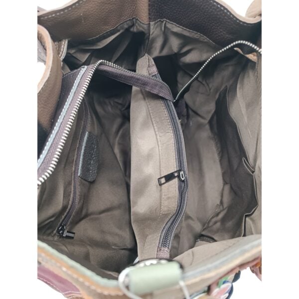 Geantă damă Jasmine 6608 din piele naturală multicoloră, decor floral 3D – 35 × 26 × 16,5 cm