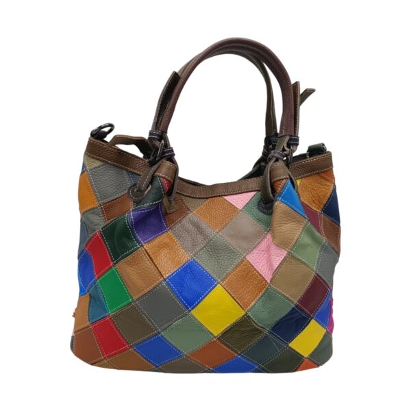 Geantă damă Jasmine 6608 din piele naturală multicoloră, decor floral 3D – 35 × 26 × 16,5 cm