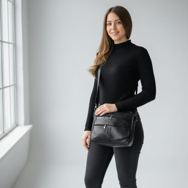 Geanta Damă Lucia R45-JMN5 (culoare Negru), Piele Naturală, dimensiune 28 x 9 x 23 cm