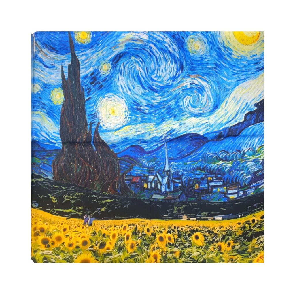 Batic Damă Artistic 70×70 cm – Nuit Étoilée Dorée (2024-4#11) Batic Damă Artistic 70×70 cm – Nuit Étoilée Dorée (2024-4#11)