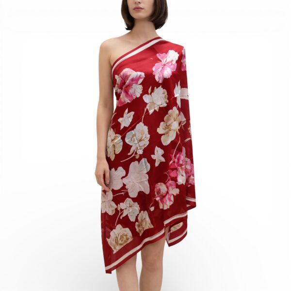 Eșarfă Feeling Silk – Alexa G&D-202 (85×180 cm) | Model Floral Roșu, Cutie Cadou