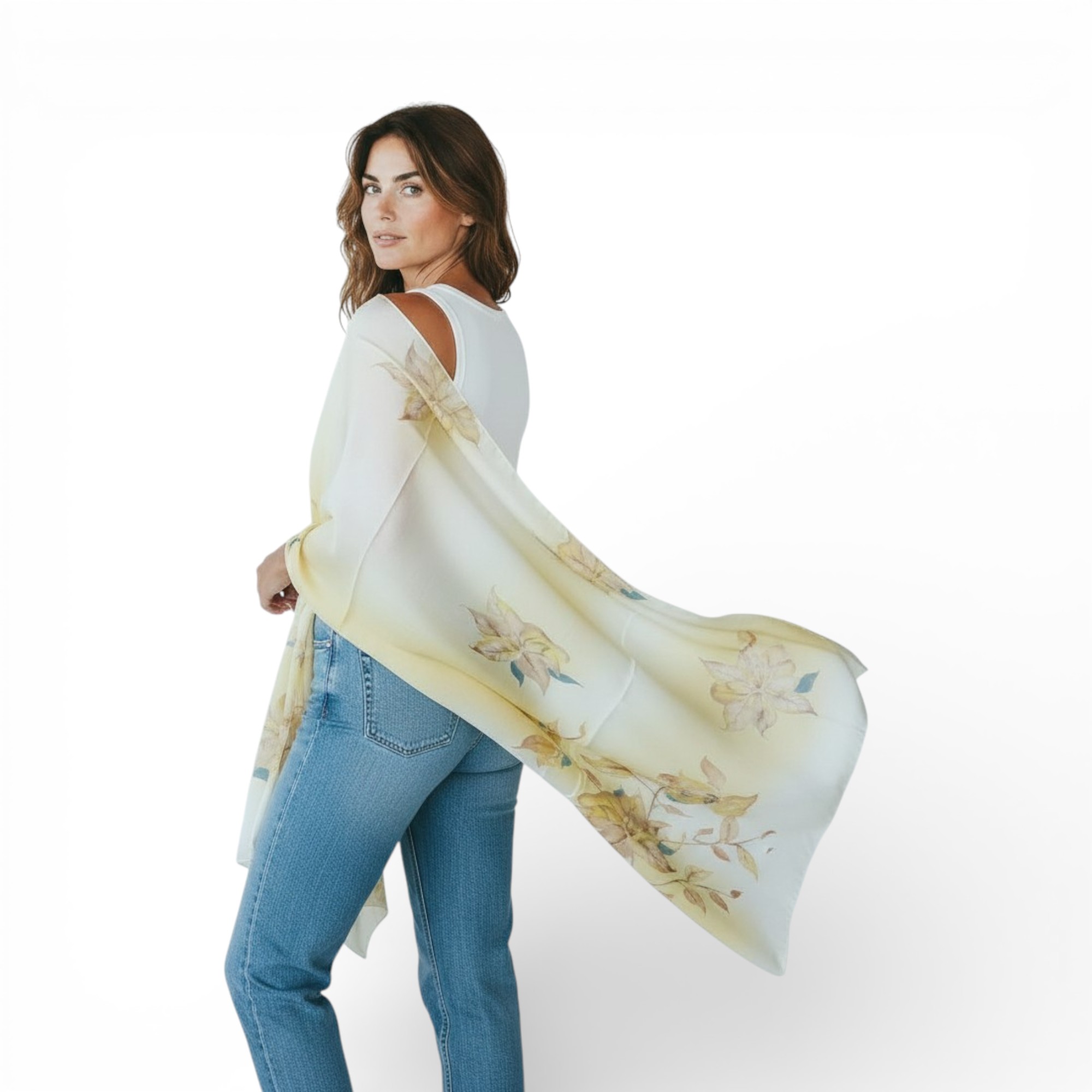 Eșarfă Feeling Silk – Alexa G&D-203 (85×180 cm) | Golden Bloom, Cutie Cadou