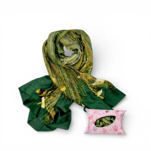 Eșarfă Feeling Silk – Alexa G&D-204 (85×180 cm) | Emerald Bloom, Cutie Cadou