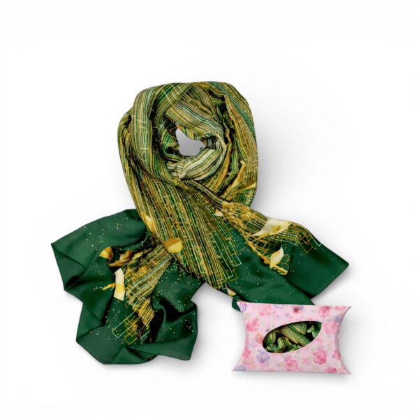 Eșarfă Feeling Silk – Alexa G&D-204 (85×180 cm) | Emerald Bloom, Cutie Cadou