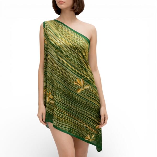 Eșarfă Feeling Silk – Alexa G&D-204 (85×180 cm) | Emerald Bloom, Cutie Cadou