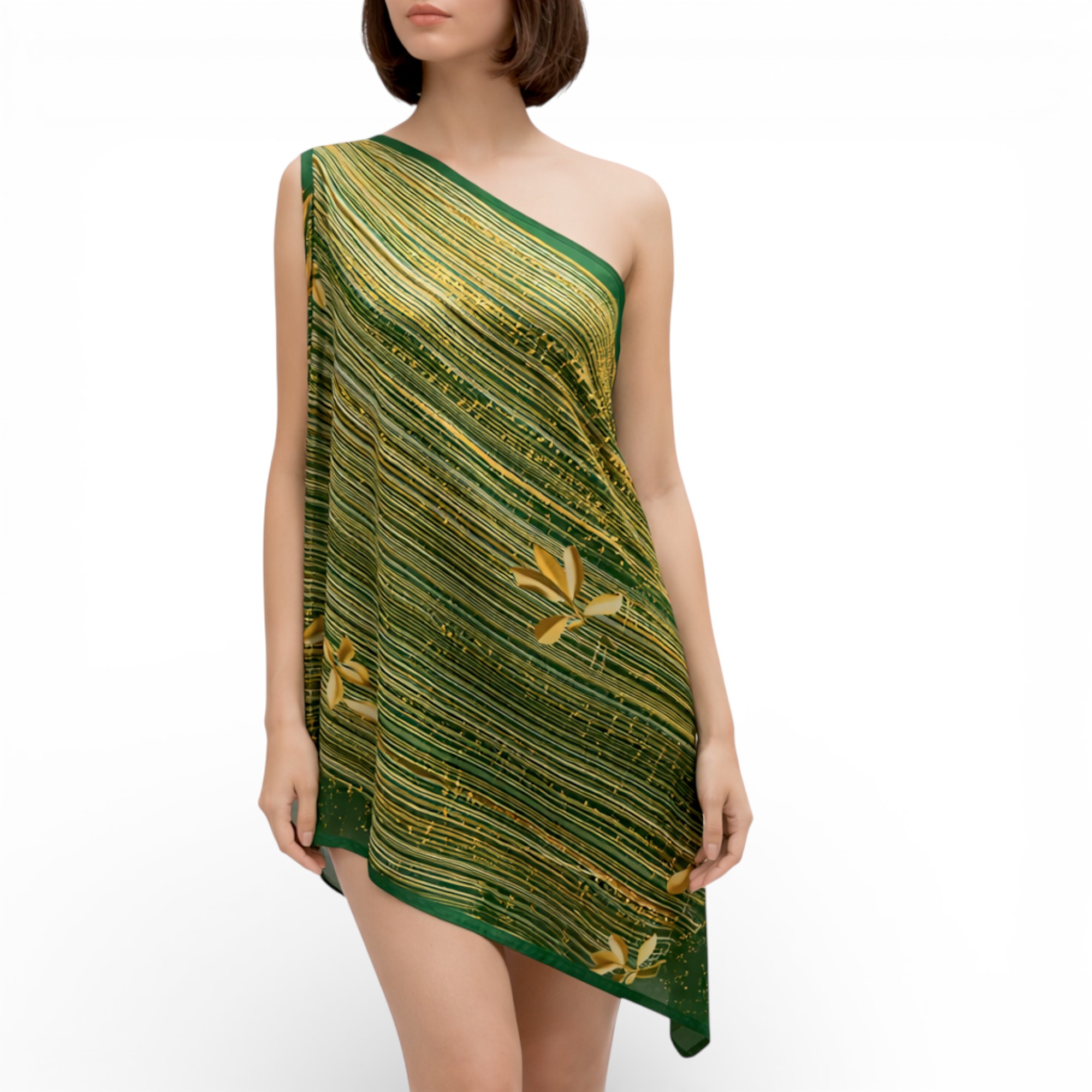 Eșarfă Feeling Silk – Alexa G&D-204 (85×180 cm) | Emerald Bloom, Cutie Cadou