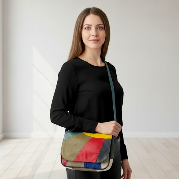 Geantă Damă Crossbody Lucia R45X-33, Piele Naturală Multicolor