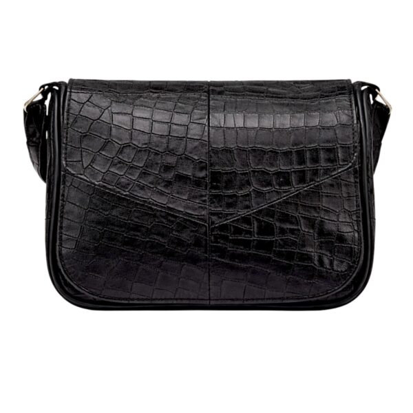 Geantă Damă Crossbody Lucia R45-CN2, Piele Naturală, Textură Croco, Negru