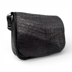 Geantă Damă Crossbody Lucia R45-CN2, Piele Naturală, Textură Croco, Negru