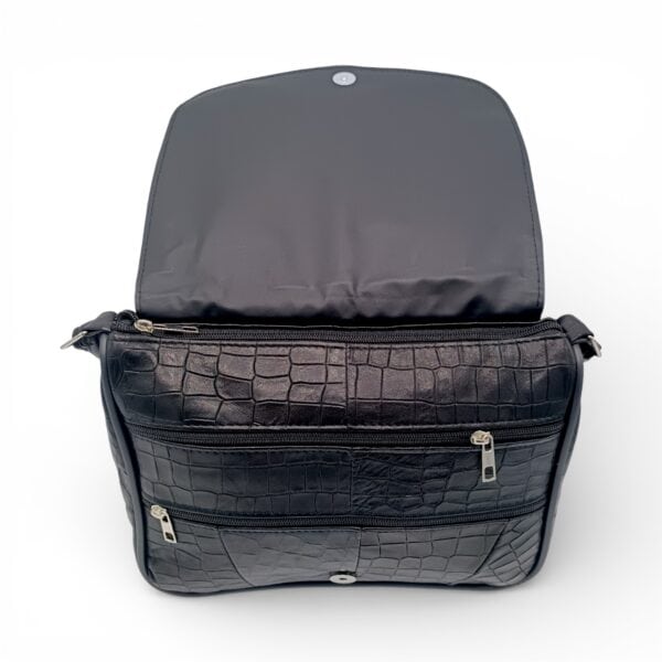 Geantă Damă Crossbody Lucia R45-CN2, Piele Naturală, Textură Croco, Negru
