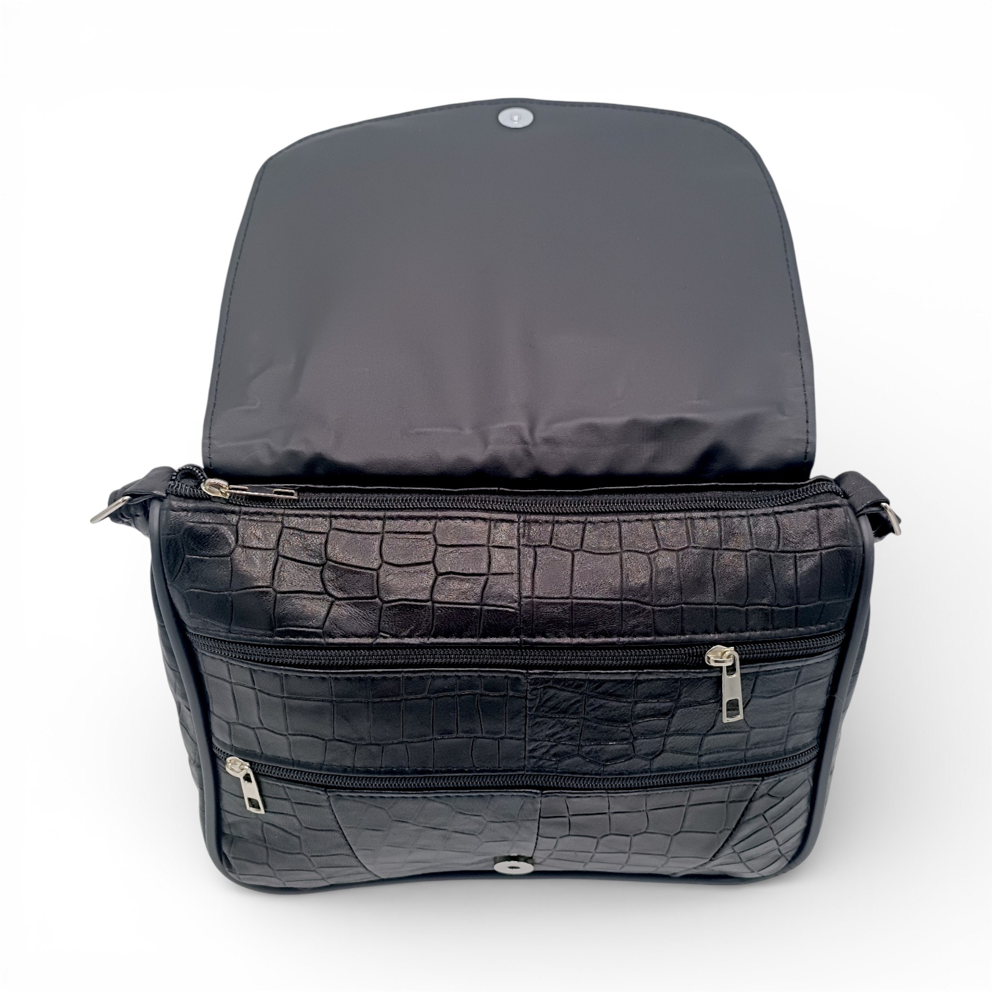 Geantă Damă Crossbody R45-CN2, Piele Naturală, Textură Croco, Negru (5) Geantă Damă Crossbody Lucia R45-CN2, Piele Naturală, Textură Croco, Negru