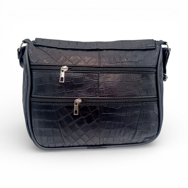 Geantă Damă Crossbody Lucia R45-CN2, Piele Naturală, Textură Croco, Negru