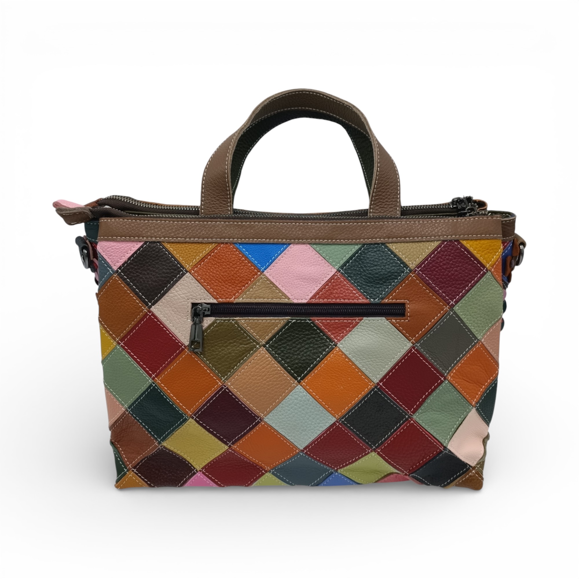 Geantă Damă Jasmine 6646-1 din Piele Naturală – Design Floral Multicolor cu Aplicații Lucrate Manual