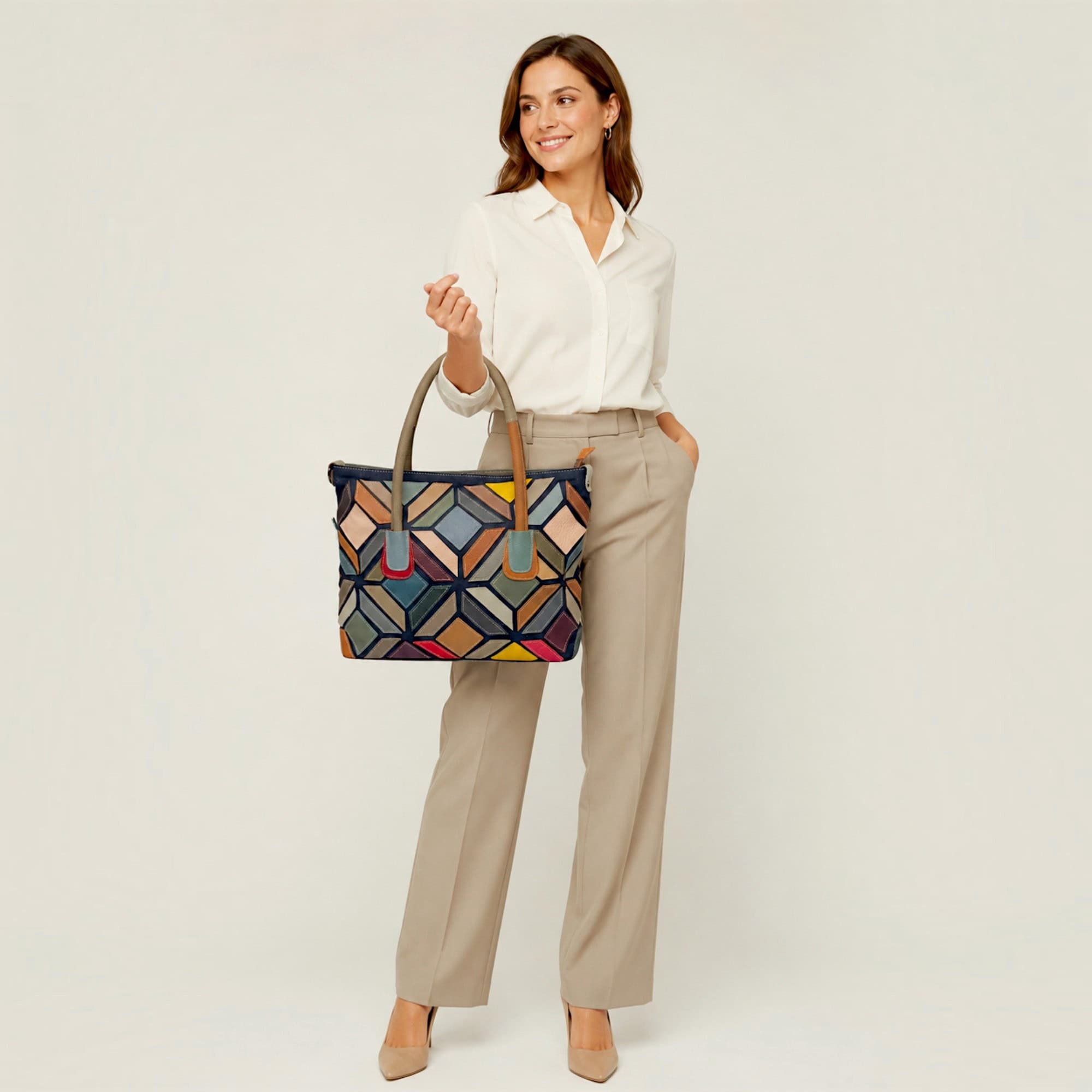 Geantă damă multicolor EVoStyle Jasmine 8001 din piele naturală.
