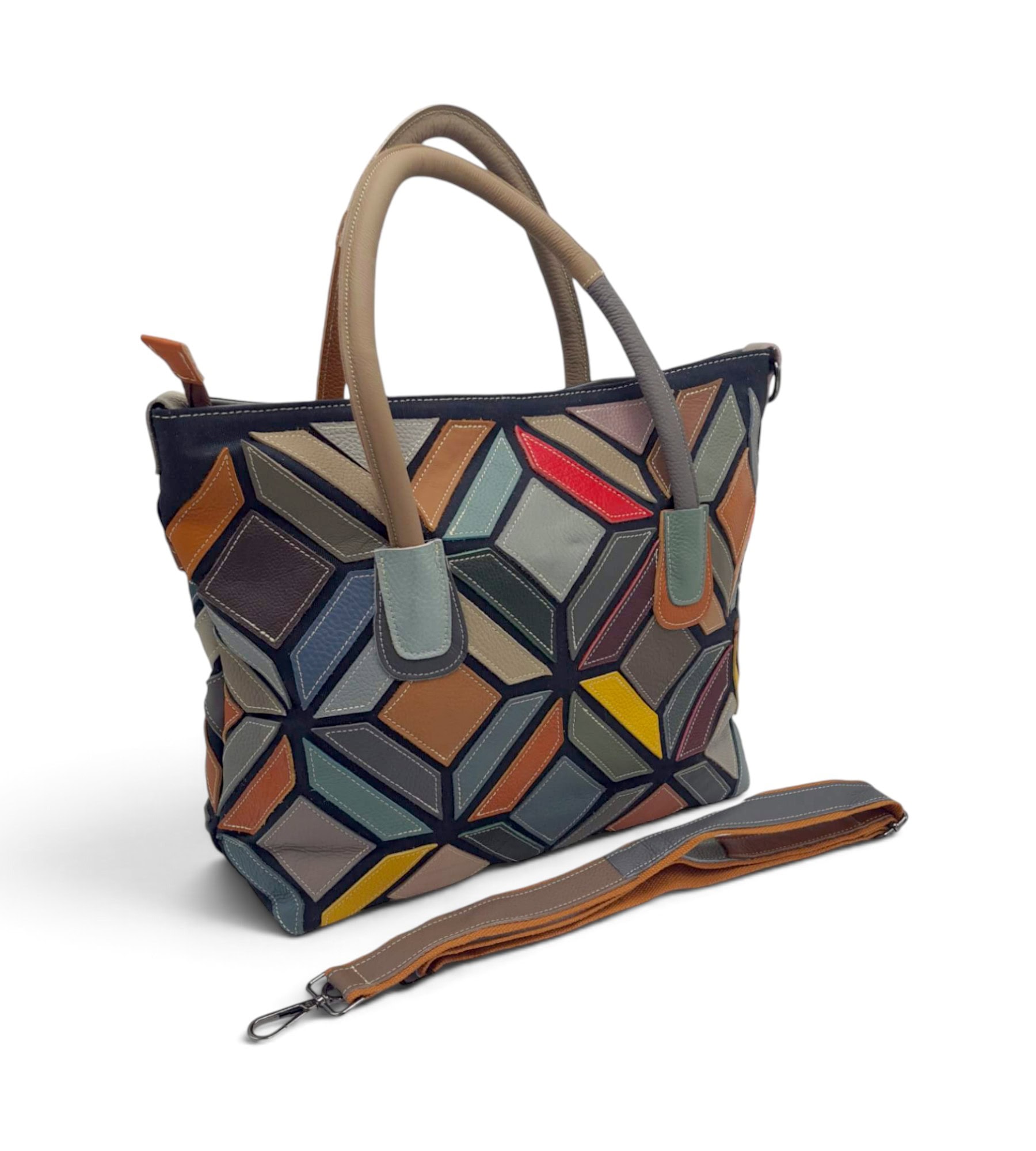 Geantă damă multicolor din piele naturală EVoStyle Jasmine 8001.