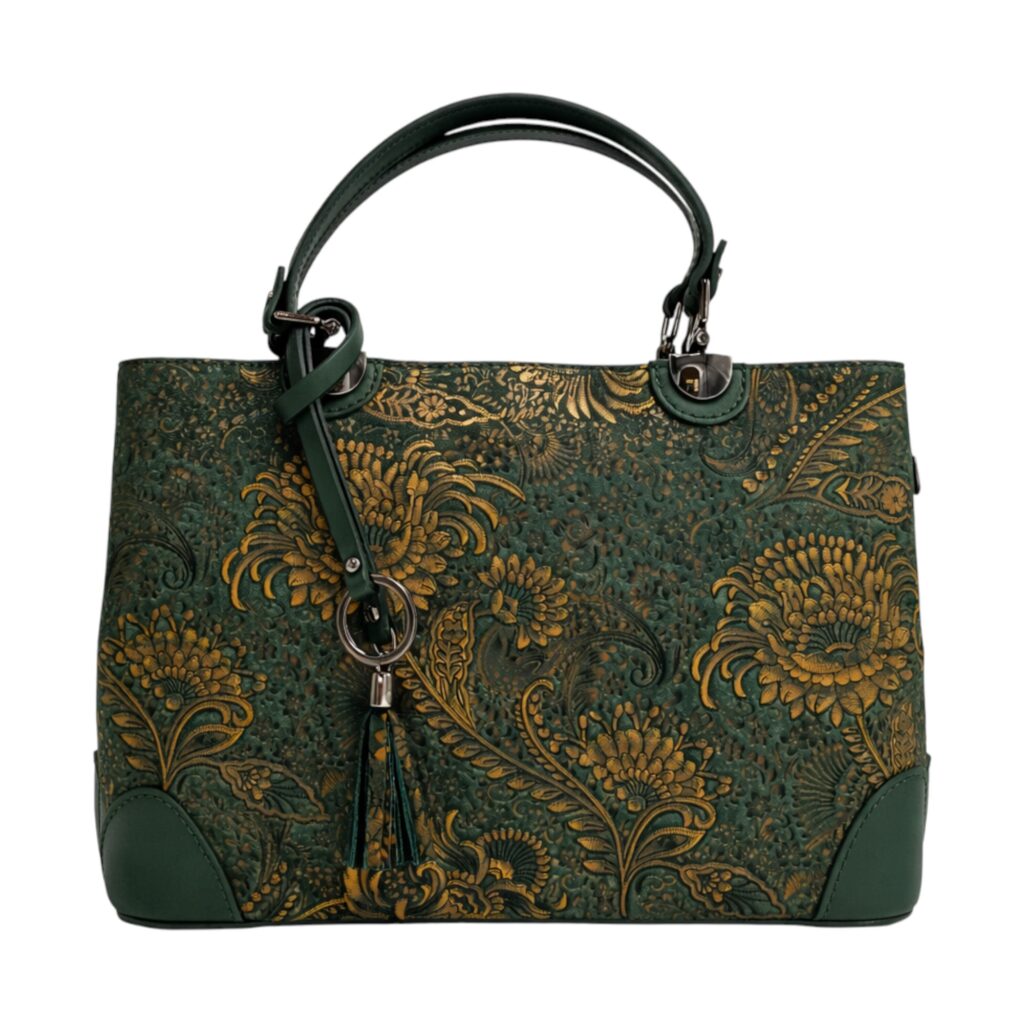 Geantă de lux din piele naturală din Italia, cu imprimeu colorat – Belle Monique BM185 – Verde Geantă de lux din piele naturală din Italia, cu imprimeu colorat – Belle Monique BM185 – Verde