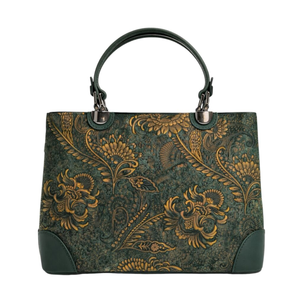 Geantă de lux din piele naturală din Italia, cu imprimeu colorat – Belle Monique BM185 – Verde Geantă de lux din piele naturală din Italia, cu imprimeu colorat – Belle Monique BM185 – Verde