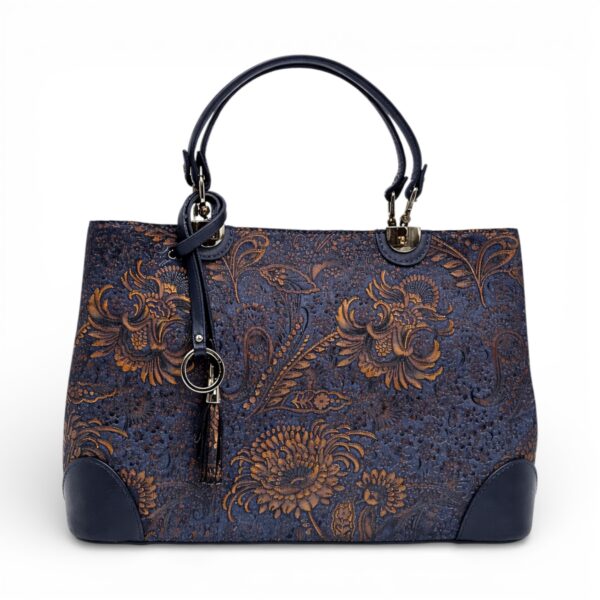 Geantă de lux din piele naturală din Italia, cu imprimeu colorat – Belle Monique BM185 – Albastru marin-