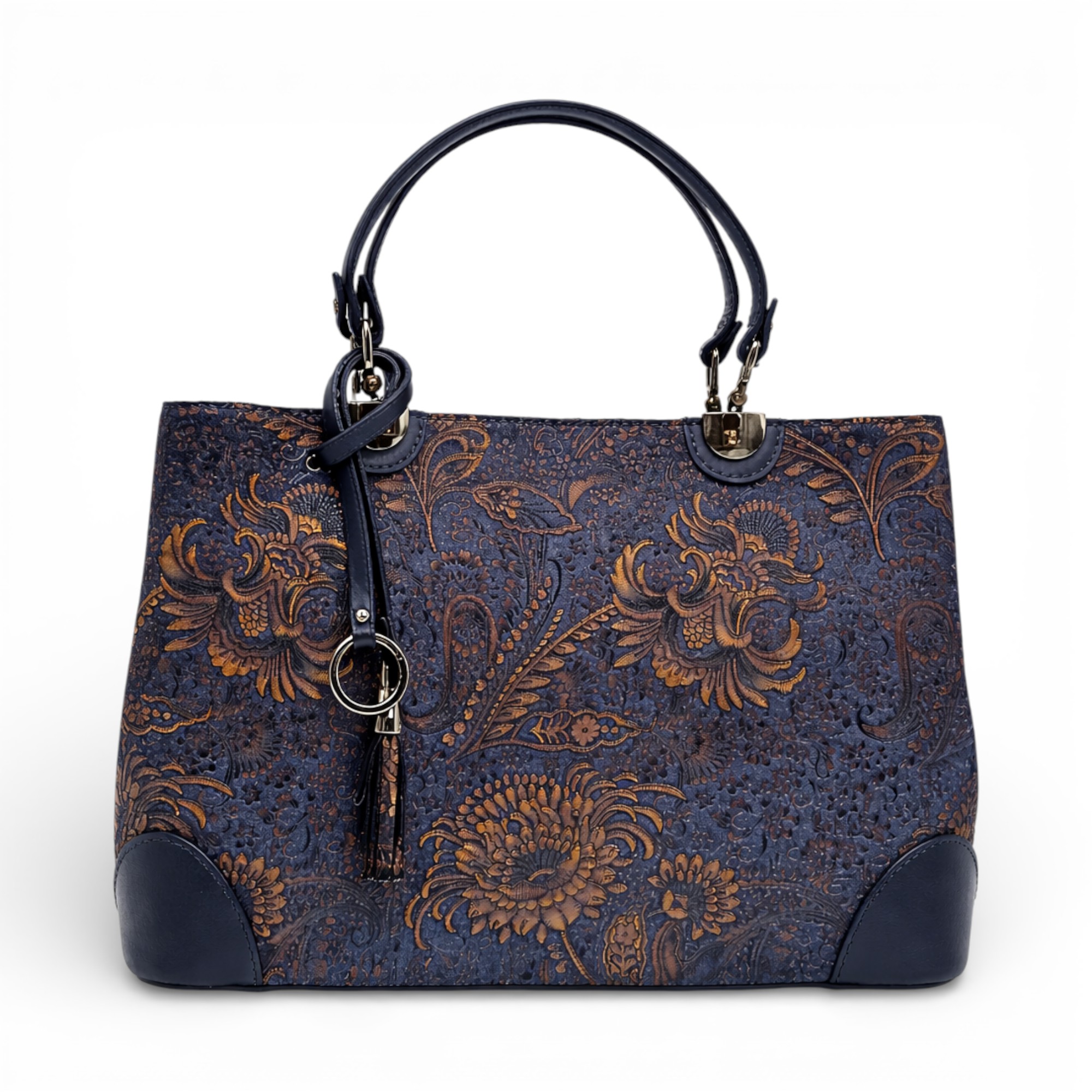 Geantă de lux din piele naturală din Italia, cu imprimeu colorat – Belle Monique BM185 – Albastru marin-