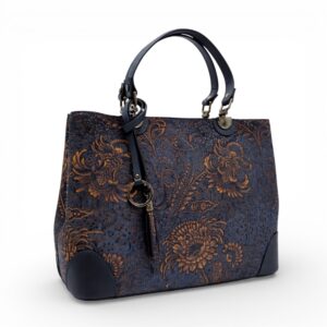Geantă de lux din piele naturală din Italia, cu imprimeu colorat – Belle Monique BM185 – Albastru marin-