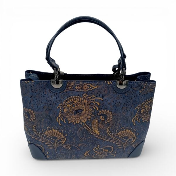 Geantă de lux din piele naturală din Italia, cu imprimeu colorat – Belle Monique BM185 – Albastru marin-