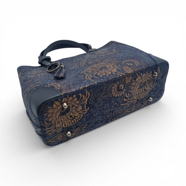 Geantă de lux din piele naturală din Italia, cu imprimeu colorat – Belle Monique BM185 – Albastru marin-