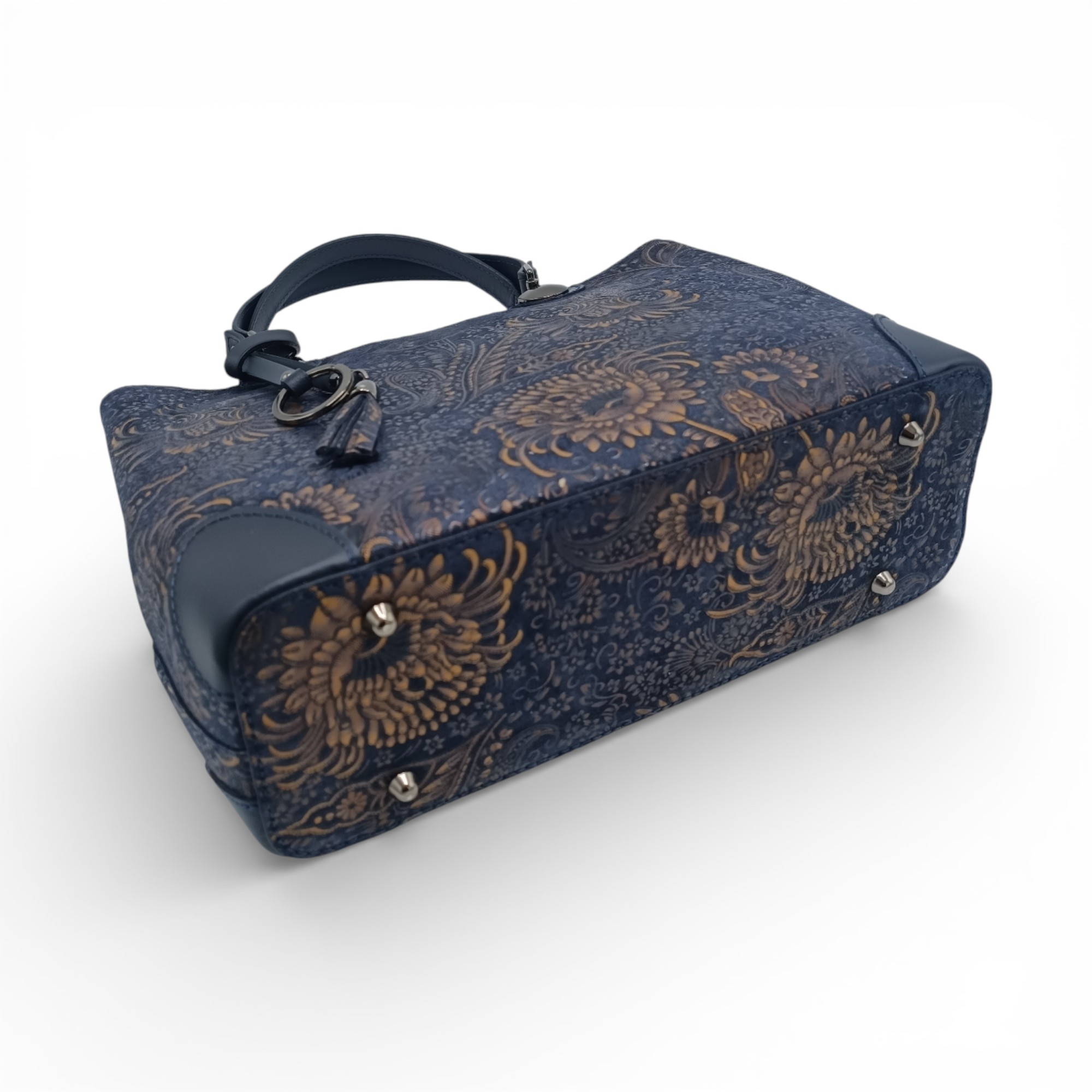 Geantă de lux din piele naturală din Italia, cu imprimeu colorat – Belle Monique BM185 – Albastru marin-