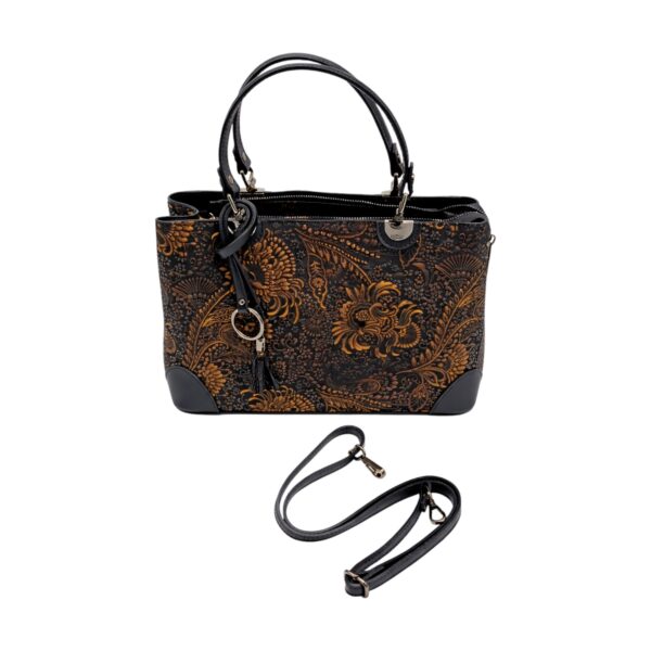 Geantă de lux din piele naturală din Italia, cu imprimeu colorat – Belle Monique BM185 – Negru